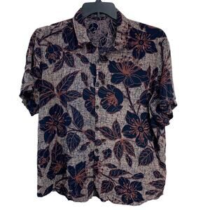 Jotook Mens Large 100% Rayong Floral Short Sleeve Button Up Collared Shirt